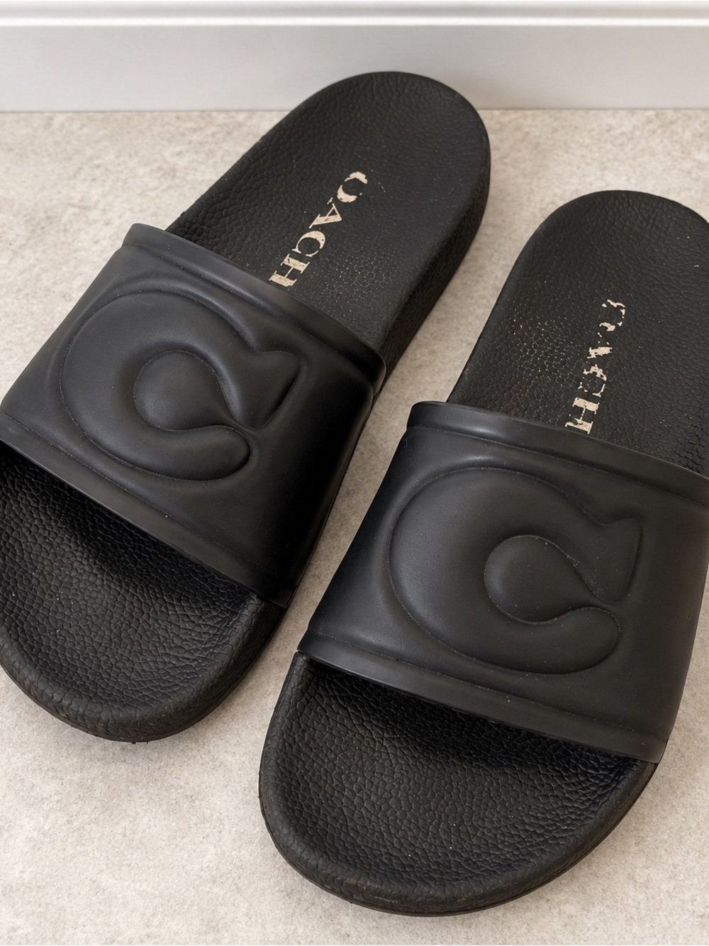 Coach Ulla Black Rubber Signature C Logo Slide Sandals Women’s 10